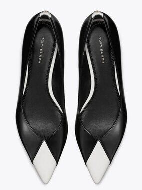 Tory Burch $328 Triangle Pointed Flats Color Block Black Salt
